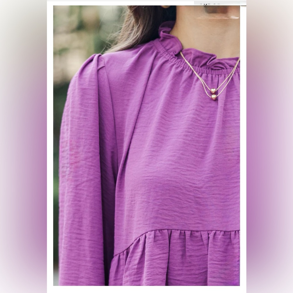 Muted Plum Purple Babydoll Top | Long Sleeves, Ruffles | Mint Julep | S | NWT - Picture 4 of 7